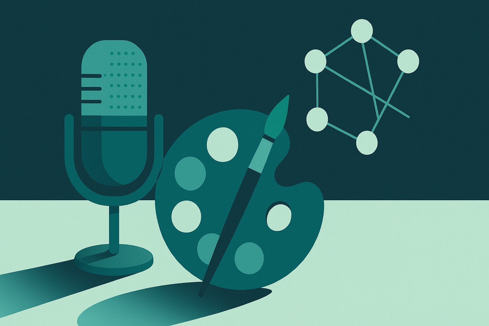 Microphone, artist palette and connected brand touchpoints