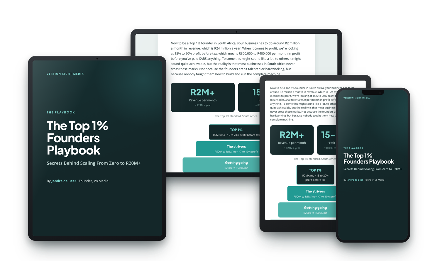 The Top 1% Founders Playbook on a tablet, e-reader and phone